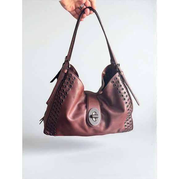 Coach Madison Grommet Studded Carlyle 32401 Brick Red Leather Handbag Hobo Bag - Picture 1 of 8